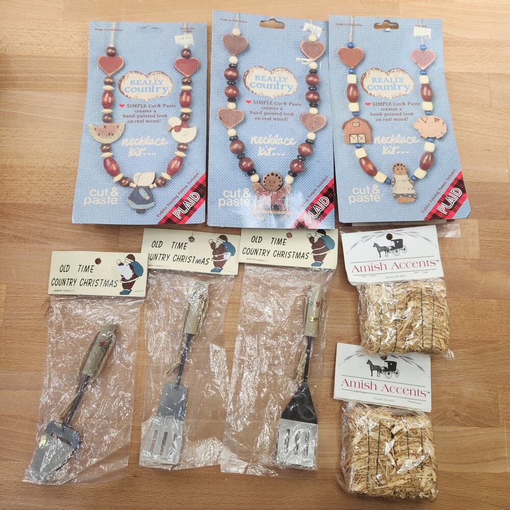 Vintage 80s Craft Lot- Plaid Really Country Folk Doll Necklace Kits, Etc.